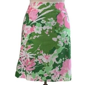 Talbots Floral Skirt Green Pink White‎ A-Line Knee Length Classic Cute Fun 14